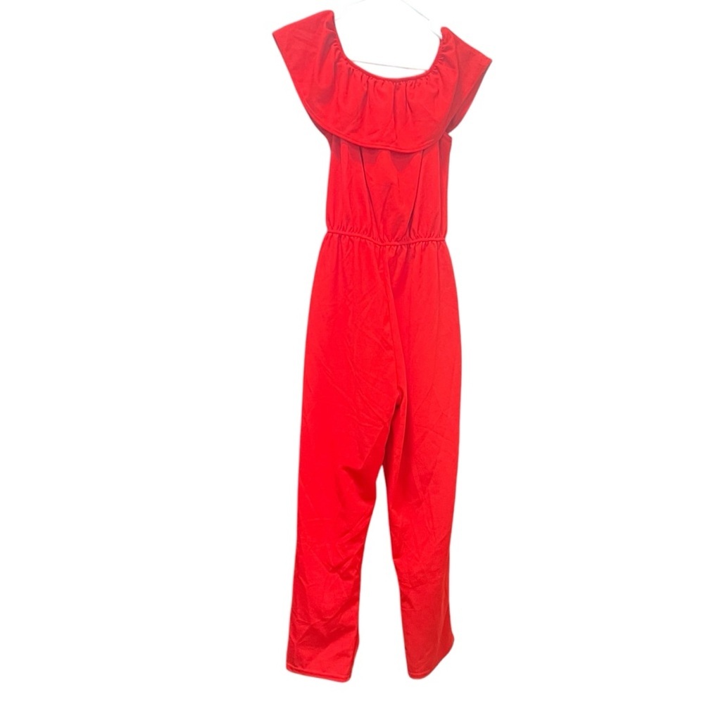 Red Embroidered Jumpsuit Floral One Piece Tall Skinny Empire Waist X-Small - Picture 2 of 7